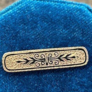Vintage Taille d’Epargne Gold Filled Black Enamel Pin Brooch